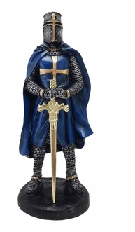 Cavaleiro Medieval Ordem dos Templários Azul 23cm - Estátua em Resina Colecionável - imagem 1