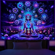 Tapeçaria Blacklight Sete Chakras - UV Reativa para Yoga e Meditação - imagem 1