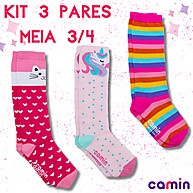 Meias Infantis 3/4: Kit 3 Pares Delicados e Coloridos - imagem 1