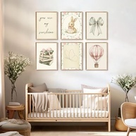 Arte de Parede Vintage para Quarto de Bebê Menina | Decoração Rosa Floral com Coelhinho e Borboletas | Conjunto 12x16 - imagem 5