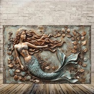 Pôster Mermaid Among Seaflora - Arte de Parede em Tela Rústica Vintage 30x45cm | Decoração Moderna para Casa e Escritório - imagem 4