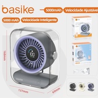 Basike Ventilador de Mesa Mini com Display Digital - 100 Níveis de Velocidade, Bateria 5000mAh, Silencioso e Portátil - imagem 3