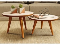 Mesa de Centro Redonda Tripé Retro com Design Moderno e Pintura UV - imagem 5