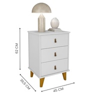 Mesa de Cabeceira Grécia com 3 Gavetas e Puxadores de Couro Branco - Design Sofisticado para seu Quarto - imagem 3
