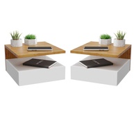 Mesa de Cabeceira Suspensa: Kit 2 Branco e Freijó - imagem 1