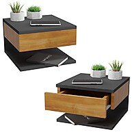 Mesa de Cabeceira Suspensa: Kit 2 Preto e Freijó - imagem 1