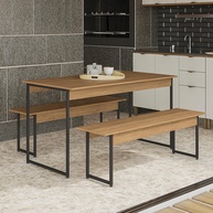 Mesa de Jantar Industrial Freijó 1,36m + 2 Bancos - imagem 1