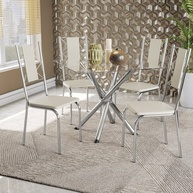 Mesa de Jantar Volga: Elegância em Vidro e Cromado - imagem 1