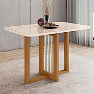 Mesa de Madeira Natalí com Vidro Nature/Off White – Elegância na Sua Sala - imagem 1