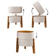 Puff Estilo Mesa em Tecido Bouclé Bege com Pés de Madeira Maciça - Design Sofisticado e Multifuncional - imagem 1