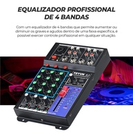 Mesa de Som 3 Canais Bluetooth Profissional Portátil com Equalizador 4 Bandas e Efeitos DSP - imagem 3