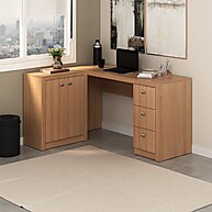 Mesa Escritório L com 3 Gavetas e Armário – ME4100 Amêndoa - imagem 1