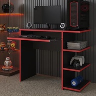 Mesa Escrivaninha para Computador com Estante Lateral - Design Moderno para PC Gamer e Escritório (Preto e Vermelho) - imagem 2