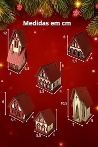Vila Natalina Cenário de Mesa – Kit 5 Peças em Madeira com Casinhas Decorativas para Decoração de Natal - imagem 3
