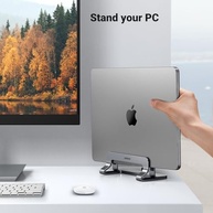 UGREEN Suporte vertical para laptop para mesa compatível com MacBook Pro, suporte para MacBook Air em alumínio vertical ajustável para laptop para jogos de até 17,3 polegadas, cinza prateado - imagem 3