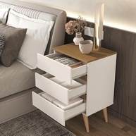 Mesa de Cabeceira Roma com 3 Gavetas em Off White e Freijó - Design Moderno para Quarto - imagem 3