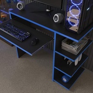 Mesa Escrivaninha Gamer Preto/Azul - Design Moderno para PC e Escritório - imagem 4