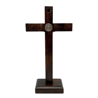 Crucifixo de Mesa São Bento em Madeira Natural - 18 cm | Decoração Religiosa Elegante - imagem 5