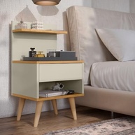 Mesa de Cabeceira Sleep com Gaveta e Pés Palito - Design Moderno Off White/Natural - imagem 3