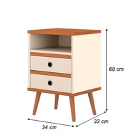 Conjunto de Mesas de Cabeceira Retrô com 2 Gavetas – Design Palito em Madeira Off White & Nature - imagem 4