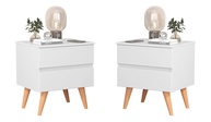 Kit 2 Mesas de Cabeceira Roma com 2 Gavetas e Pés - Design Elegante em Branco - imagem 1