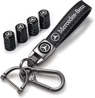 Tampas de válvula de pneu e chaveiro de metal Combo compatível com Mercedes Benz Série CESM CLK GLK GL AB AMG, tampas de proteção contra poeira para pneus de carro, acessórios de carro - imagem 1