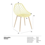 Kit 2 Cadeiras Clarice Cloe em Polipropileno e Metal - Design Moderno para Sala de Jantar, Cozinha, Varanda e Jardim - Amarelo - imagem 3