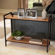 Mesa Lateral Industrial com Estrutura Metálica Preta e Tampo em MDF Freijó – Moderna e Elegante para Sala e Decoração - imagem 5