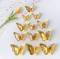 Kit 12 Borboletas Decorativas 3D Metalizadas Douradas - Efeito Camadas para Decoração Elegante - imagem 5