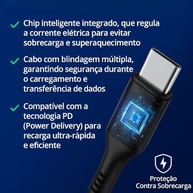 Cabo USB-C 1 metro Tipo C Turbo 60W Ultra Rapido Reforçado Android e Iphone Notebook Tablet Qualidade Premium Carregamento Transferência de Dados - imagem 2