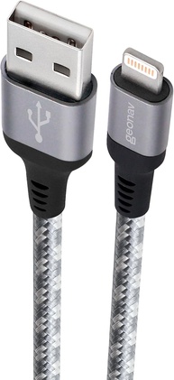 Geonav Cabo iPhone, iPad, iPod Lightning conector original Mfi Apple, nylon trançado, 1.5MT, LIGHT10, Titanium - imagem 1
