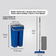 Rodo Flat Mop com Balde Duplo 5L - Sistema Lava e Seca, Giro 360° e Refis Microfibra - imagem 3