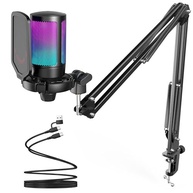 FIFINE Gaming PC Microfone USB, Microfone Condensador para Podcast com Braço,Filtro Pop,Botão Mudo para Streaming,Twitch,Chat Online,Mic RGB para Computador para PS4/5 y Jogadores e Youtuber-A6T - imagem 1