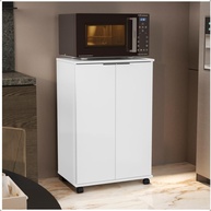 Balcão Pratic para Cozinha com Microondas – Armário Multiuso 2 Portas Branco Moderno - imagem 1