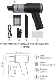 Mini Aspirador Portátil Premium 120W: Potência 6000PA, Sopra e Aspira, USB Recarregável, Filtro HEPA Lavável - Ideal para Carro, Teclado e Casa - imagem 2