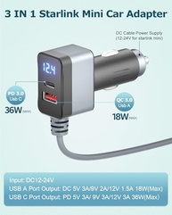 Mini Cabo Starlink 3 em 1: Carregador Veicular 12V/24V com USB-C PD 36W e USB-A 18W | Display Digital - imagem 3