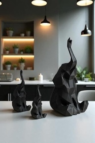 Kit Elefante Decorativo Minimalista – 3 Peças Geométricas Modernas com Estilo Sofisticado (Preto) - imagem 4