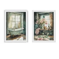 Kit 2 Quadros Banheiro Vintage Mint Green - Decoração Elegante em Madeira - imagem 4