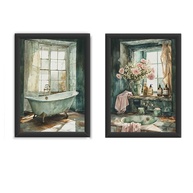 Kit 2 Quadros Banheiro Vintage Mint Green - Decoração Elegante em Madeira - imagem 2