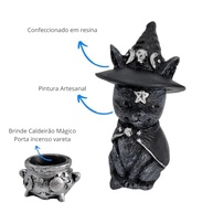 Estátua de Gato Bruxo Wicca com Caldeirão Mágico - Decoração Mística e Porta Incenso - imagem 5