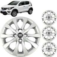 Jogo 4 Calotas Aro 14 Fiat Mobi 2017-2025 Grid Preto Resinado Logo Fiat - imagem 1