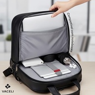 Mochila Couro Reforçada Executiva Grande Mochila para Notebook Trabalho Viagem Escola com Cabo de Aço Impermeável - imagem 4