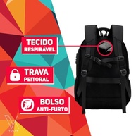 Mochila Masculina Executiva Grande Reforçada para Notebook Trabalho, Viagem e Escola Design Antifurto, Impermeável, com Cabo Reforçado, Saída USB e Fone, Conforto Segurança e Durabilidade, Unissex - imagem 3