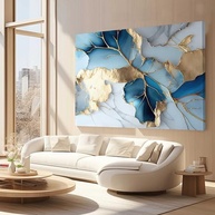 Quadro Decorativo Abstrato Azul Mármore 130x90cm - Transforme seu Espaço com Arte Moderna - imagem 3