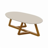 Mesa de Centro Oval Moderna em MDF com Tampo Off White - Design Geométrico 90x45x35cm - imagem 3