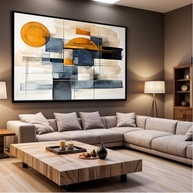 Quadro Decorativo Abstrato Laranja e Azul com Moldura - Arte Moderna para Sala e Quarto - imagem 4