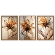 Quadro Decorativo Floral Abstrato em Aquarela - Elegância Moderna para Ambientes Sofisticados (Conjunto de 3, 50x75cm, Moldura Preta) - imagem 3