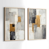 Quadros Decorativos com Moldura Abstrata Dourada e Preta | Arte Moderna para Sala e Quarto | Kit com 2 Peças 90x60 cm - imagem 1