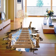 Tapete Adesivo 3D para Piso - Decoração Moderna com Design de Ponte de Madeira e Nuvens - imagem 1