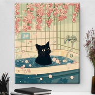 Pôster Japonês de Gato na Banheira | Decoração Moderna 20x25cm - imagem 1